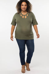 Olive Front Cutout Maternity Plus Top