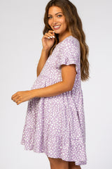 Lavender Animal Print Tiered Maternity Dress