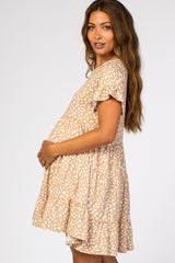 Taupe Animal Print Tiered Maternity Dress