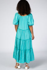 Aqua Textured Tiered Midi Dress