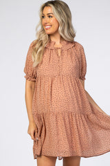 Pink Animal Printed Front Tie Tier Maternity Dress