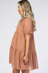 Pink Animal Printed Front Tie Tier Maternity Dress
