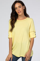 Yellow Waffle Knit Button Sleeve Top