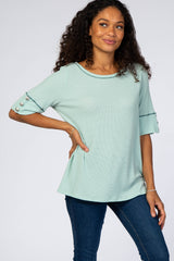 Mint Green Waffle Knit Button Sleeve Maternity Top