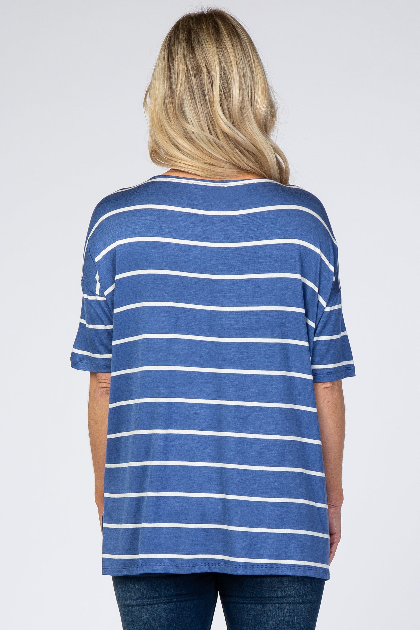 Blue Striped Short Sleeve Maternity Top