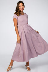 Lavender Tiered Maternity Midi Dress