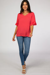 Coral Ruffle Sleeve Blouse