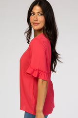 Coral Ruffle Sleeve Blouse