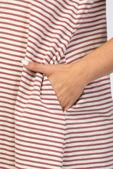 Mauve Striped Mock Neck Sleeveless Maternity Dress