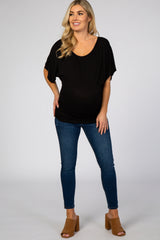 Black Basic Fitted Dolman Sleeve Maternity Top