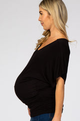 Black Basic Fitted Dolman Sleeve Maternity Top