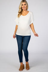 Ivory Basic Fitted Dolman Sleeve Maternity Top