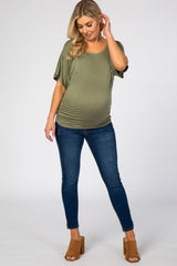 Olive Basic Fitted Dolman Sleeve Maternity Top