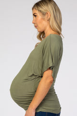 Olive Basic Fitted Dolman Sleeve Maternity Top