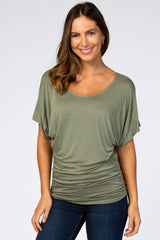 Olive Basic Fitted Dolman Sleeve Top