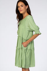 Green Smocked Tiered Dress