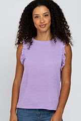 Lavender Ribbed Ruffle Sleeve Top