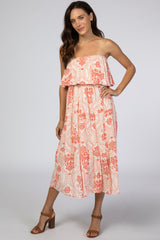 Coral Paisley Print Off Shoulder Dress