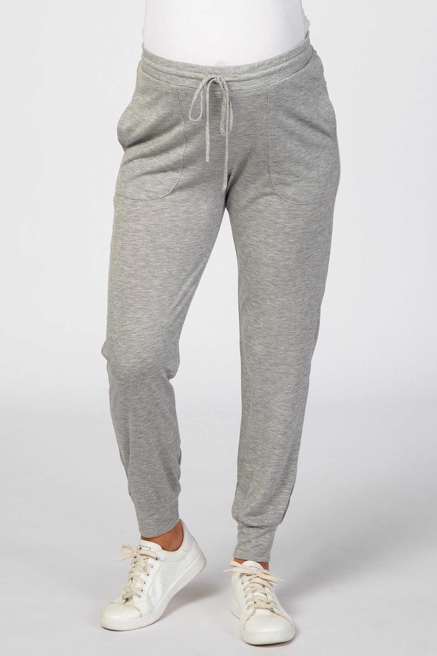 Heather Grey Knit Maternity Drawstring Pants PinkBlush