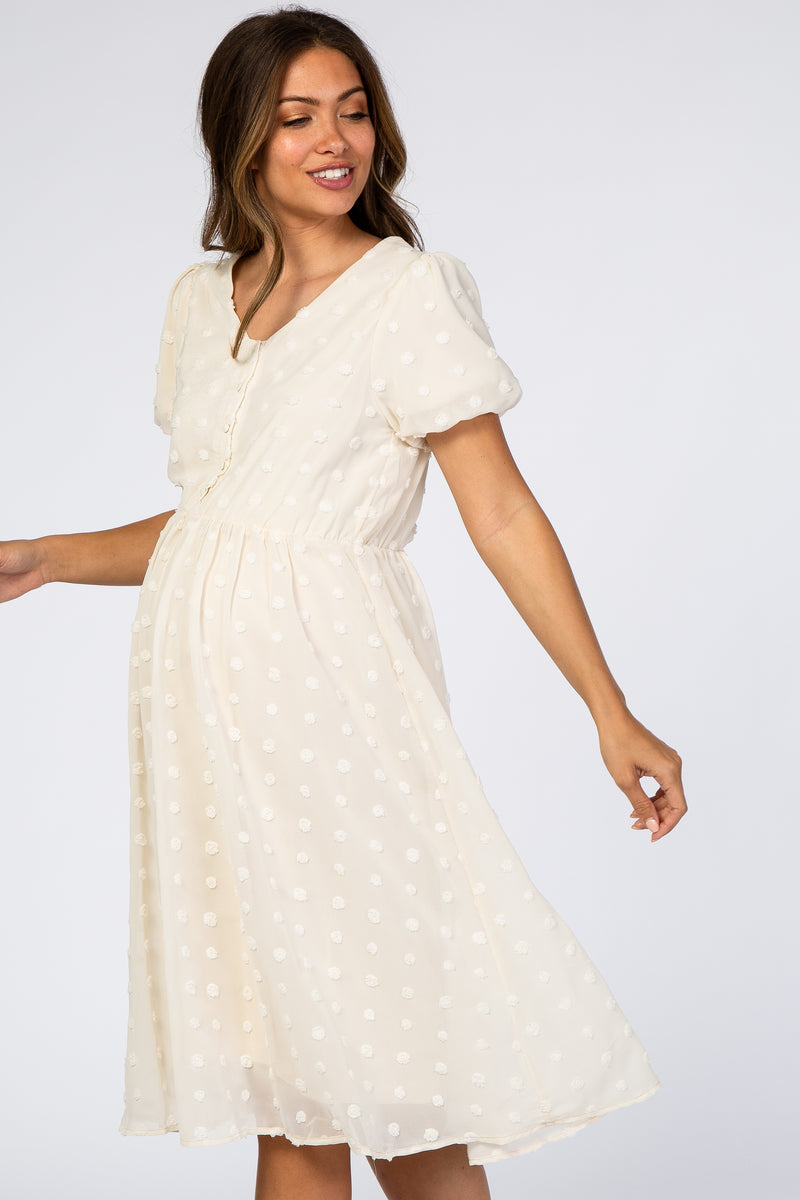 Cream Swiss Dot Midi Maternity Dress– PinkBlush
