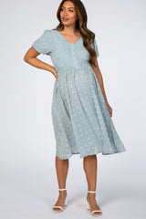 Blue Swiss Dot Maternity Midi Dress