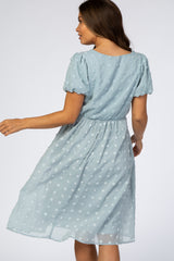 Blue Swiss Dot Maternity Midi Dress