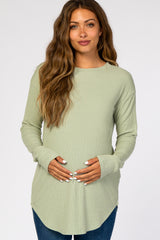 Green Long Sleeve Ribbed Maternity Top
