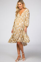Taupe Floral Silhouette Print Maternity Dress