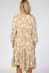 Taupe Floral Silhouette Print Maternity Dress