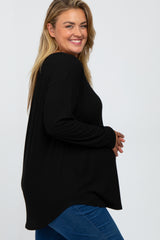 Black Long Sleeve Ribbed Maternity Plus Top