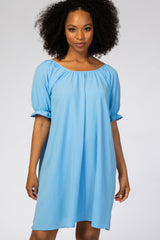 Light Blue Short Ruffle Sleeve Dress