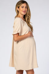 Beige Short Ruffle Sleeve Maternity Dress