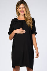 Black Short Ruffle Sleeve Maternity Dress