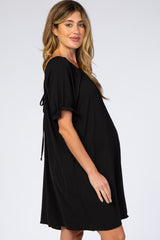 Black Short Ruffle Sleeve Maternity Dress
