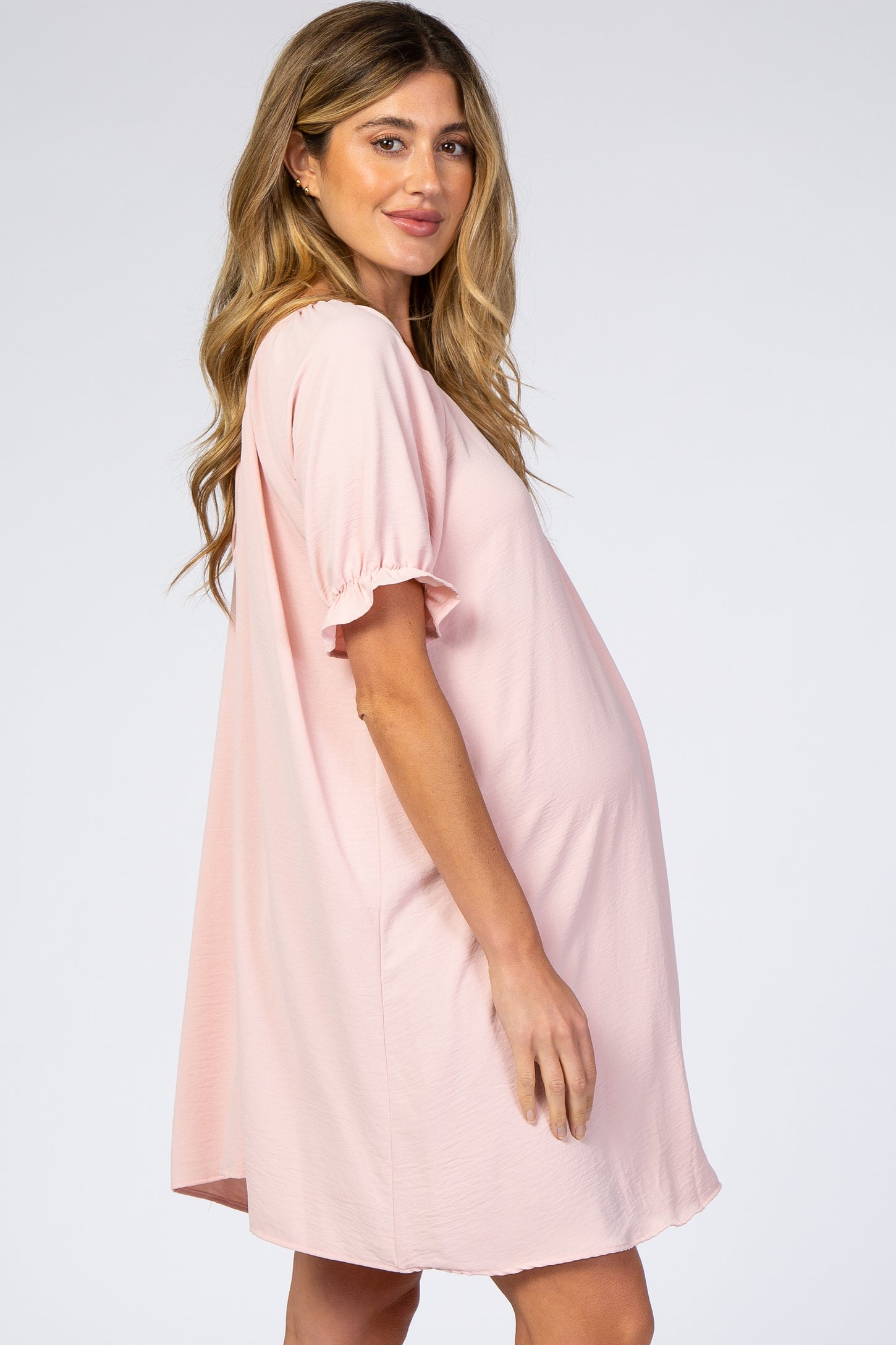Pink Short Ruffle Sleeve Maternity Dress PinkBlush Pink Short Ruffle Sleeve Maternity Dress PinkBlush