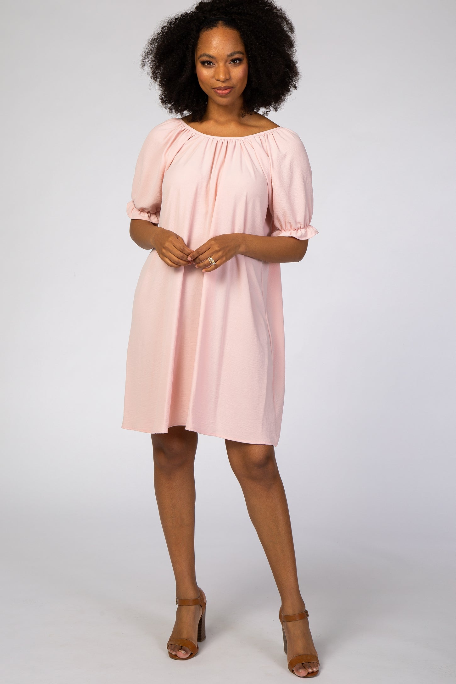 pink short sleeve maternity dress Angel Maternity Snap Front Body-Con Maternity dress Pink