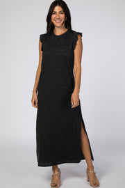 Black Ruffle Sleeve Maxi Dress