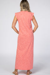 Coral Ruffle Sleeve Maternity Maxi Dress