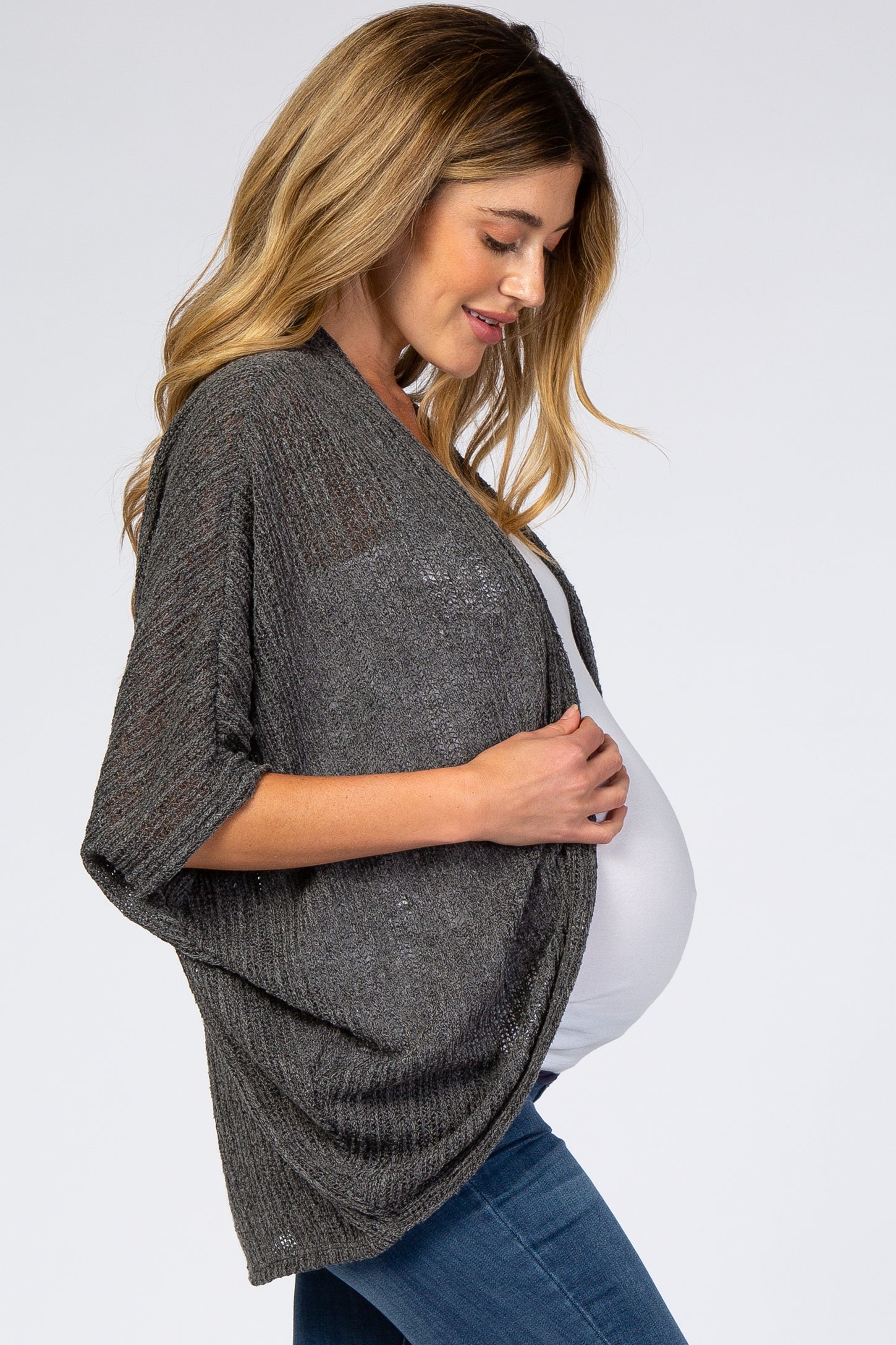 Charcoal Woven Knit Dolman Maternity Cover Up PinkBlush