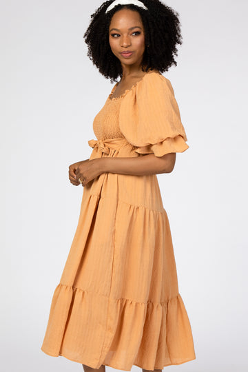 Mustard Smocked Tiered Dress