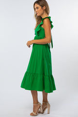 Green Ruffled Open Back Midi Dress