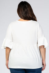 White Button Front Tulip Sleeve Babydoll Plus Top