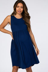 Navy Blue Sleeveless Maternity Dress