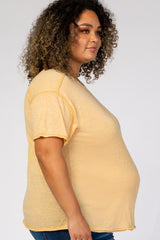 Yellow Raw Edge Short Sleeve Maternity Plus Top