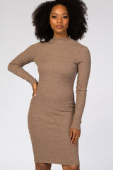 Taupe Ribbed Mock Neck Fitted Dress