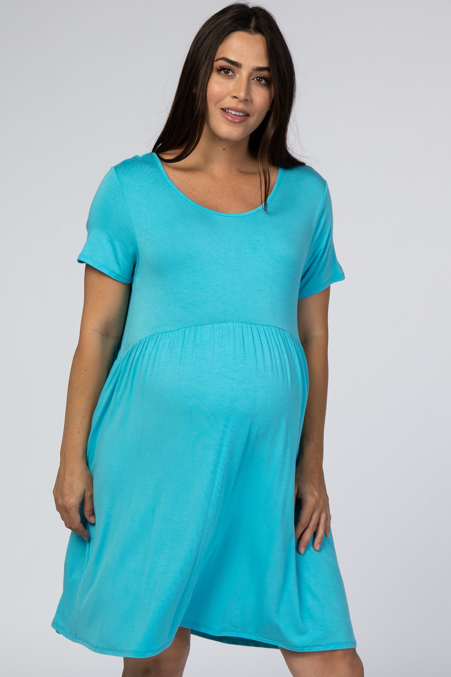 Blue Short Sleeve Babydoll Maternity Dress