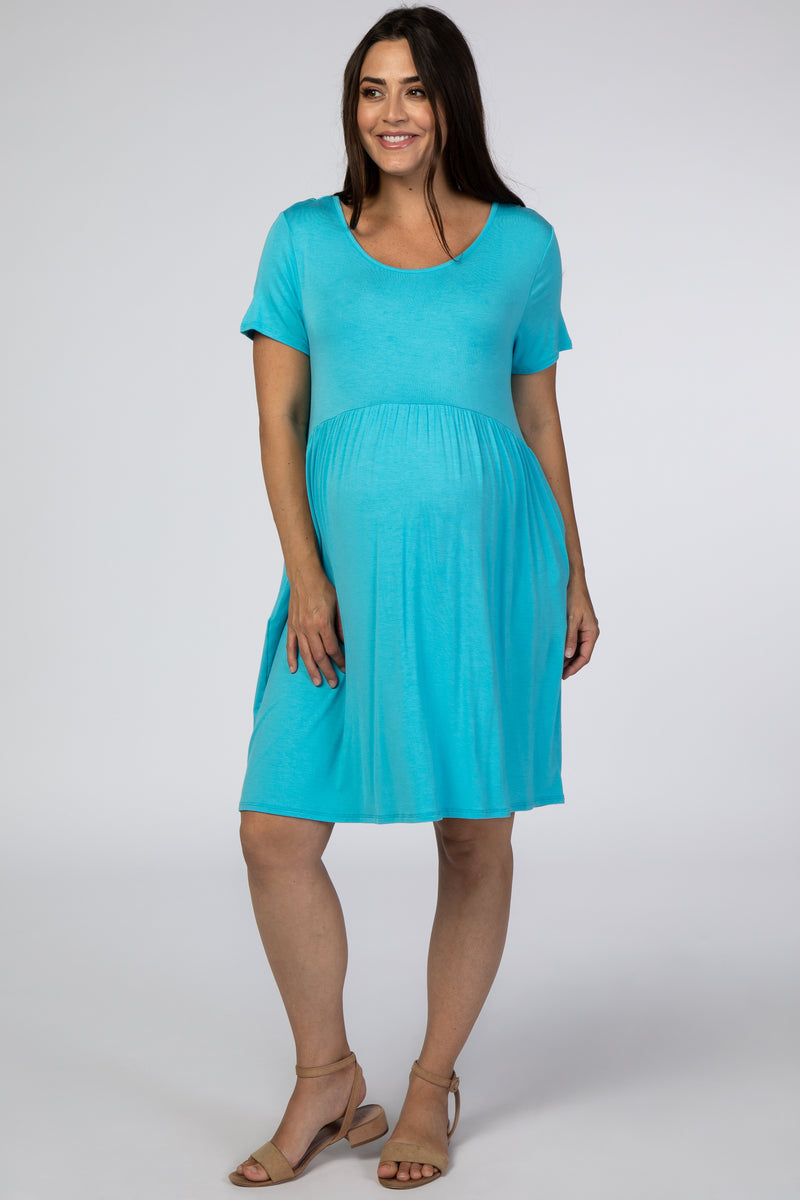 Blue Short Sleeve Babydoll Maternity Dress– PinkBlush
