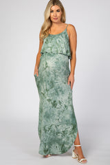 Green Tie Dye Side Slit Maternity Maxi Dress
