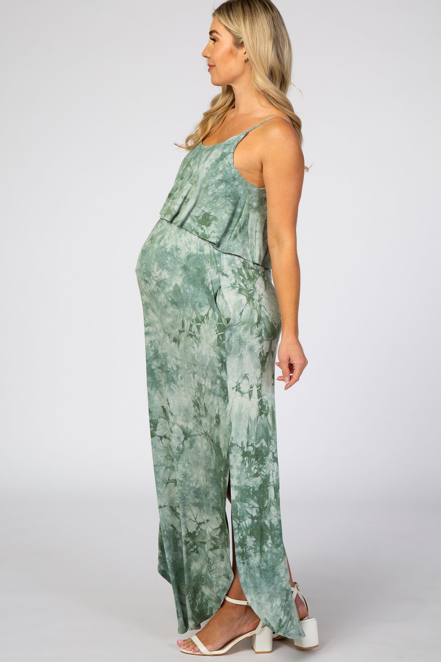 Green Tie Dye Side Slit Maternity Maxi Dress– PinkBlush