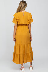 Yellow Floral Embroidered Maternity Maxi Dress
